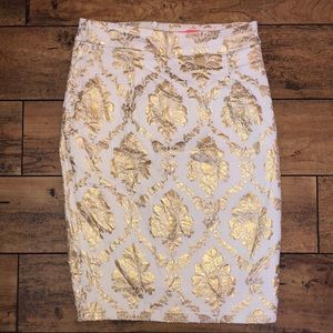 XTaren White and Gold Pencil Skirt